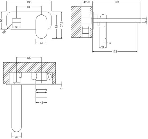 Additional image for Wall Mounted Basin Mixer Tap With Blackplate (Chrome).