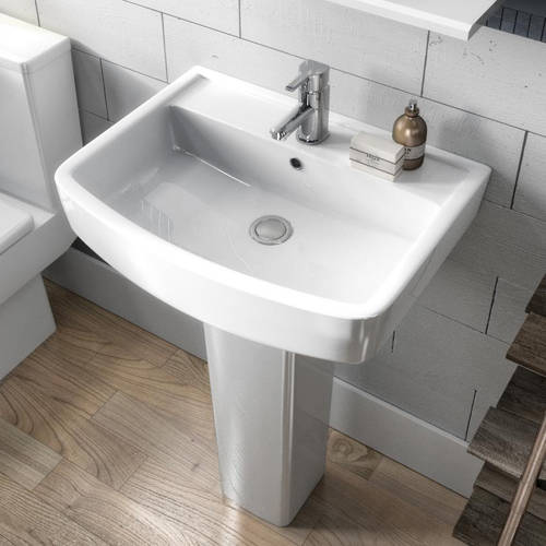 Additional image for Back To Wall Toilet Pan With Seat, 520mm Basin & Pedestal.