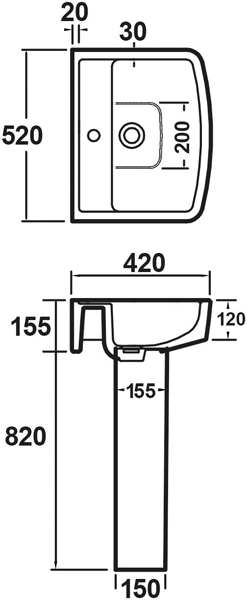 Additional image for Back To Wall Toilet Pan With Seat, 520mm Basin & Pedestal.