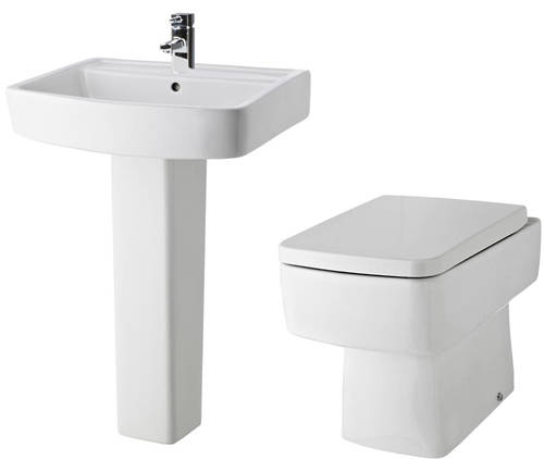 Additional image for Back To Wall Toilet Pan With Seat, 600mm Basin & Pedestal.