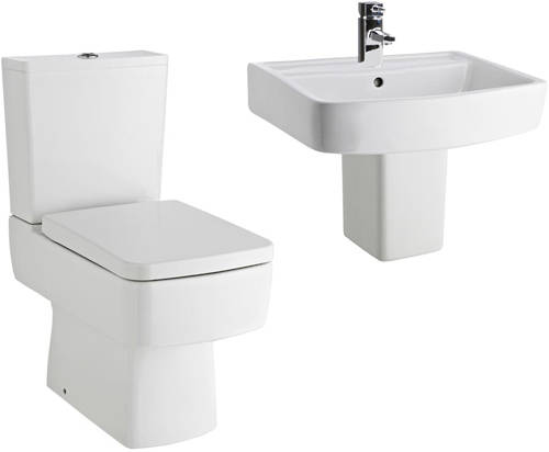 Additional image for Semi Flush Toilet With Seat, 520mm Basin & Semi Pedestal.