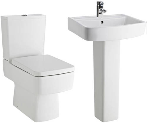 Additional image for Semi Flush Toilet With Seat, 520mm Basin & Full Pedestal.