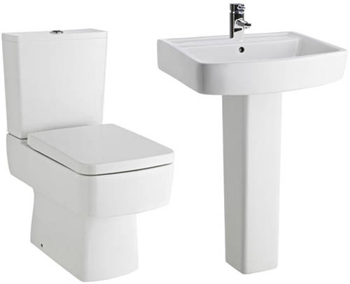 Additional image for Semi Flush Toilet With Seat, 600mm Basin & Full Pedestal.