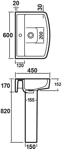 Additional image for Semi Flush Toilet With Seat, 600mm Basin & Full Pedestal.