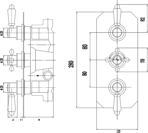 Additional image for Thermostatic Shower Valve With Black Handles (2 Way).