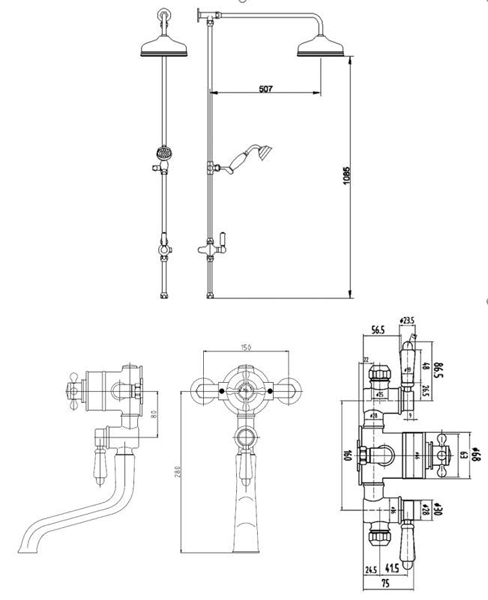 Additional image for Shower & Bath Filler Kit With Black Handles (2 Way).