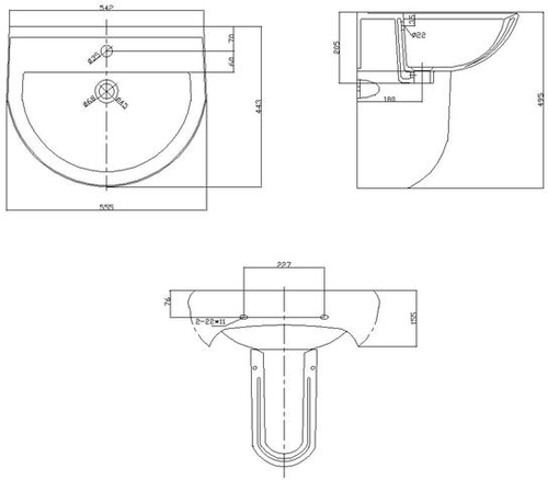 Additional image for Suite With Toilet, 550mm Basin & Semi Pedestal (1TH).