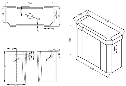 Additional image for High level Toilet With 500mm Basin & Pedestal (2TH).