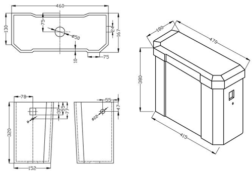 Additional image for High level Toilet With 560mm Basin & Pedestal (2TH).