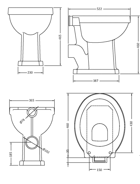 Additional image for Comfort Height Toilet Pan, High Level Cistern & Pipe.