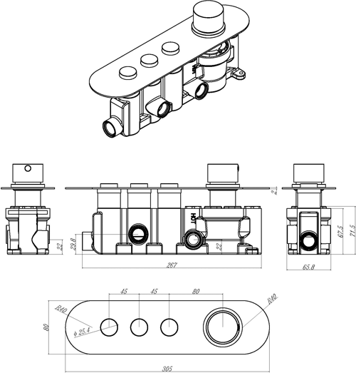 Additional image for Push Button Shower Valve With Round Handle (3 Outlets).