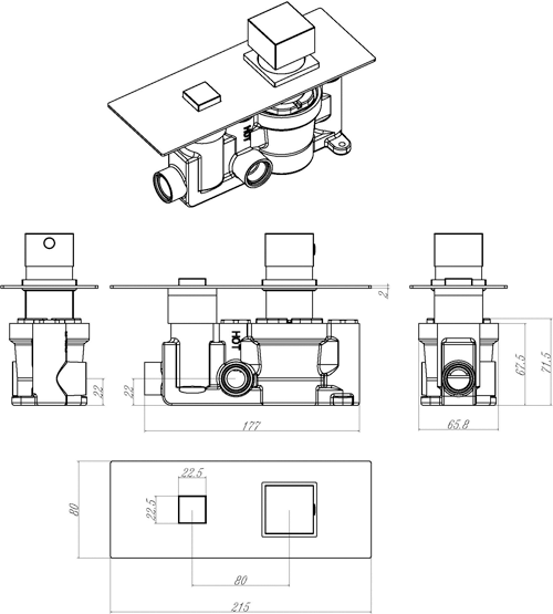 Additional image for Push Button Shower Valve With Square Handle (1 Outlet).