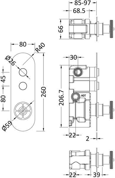 Additional image for Push Button Shower Valve With Industrial Handle (2 Outlets).