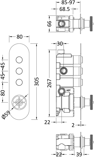 Additional image for Push Button Shower Valve With Industrial Handle (3 Outlets).