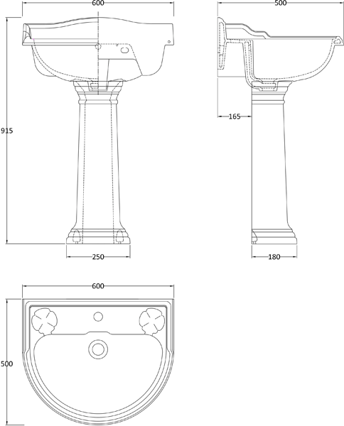 Additional image for Basin & Pedestal With 1 Tap Hole (600mm).