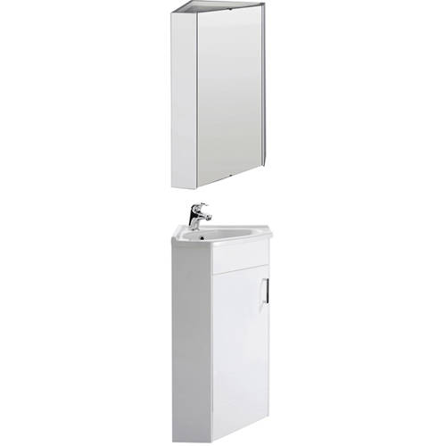 Additional image for Corner Vanity Unit With Ceramic Basin & Mirror Cabinet (White).