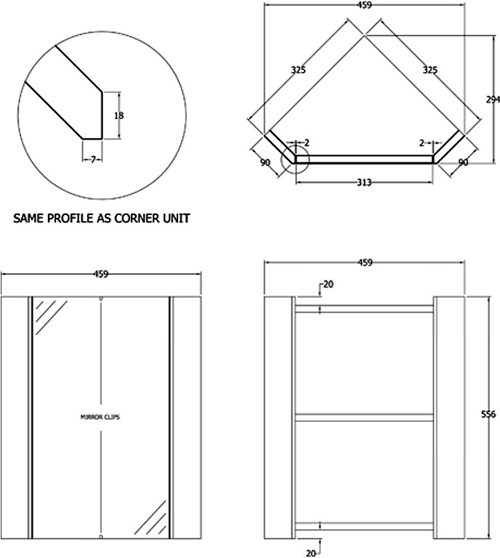 Additional image for Corner Vanity Unit With Ceramic Basin & Mirror Cabinet (White).