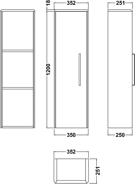 Additional image for Wall Hung Tall Unit 350x1200mm (Cool Grey).