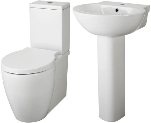 Additional image for Flush To Wall Toilet With Seat, Basin & Full Pedestal.