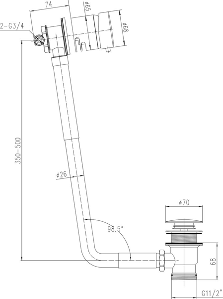 Additional image for Single Lever Free Flow Bath Filler Waste (Chrome).