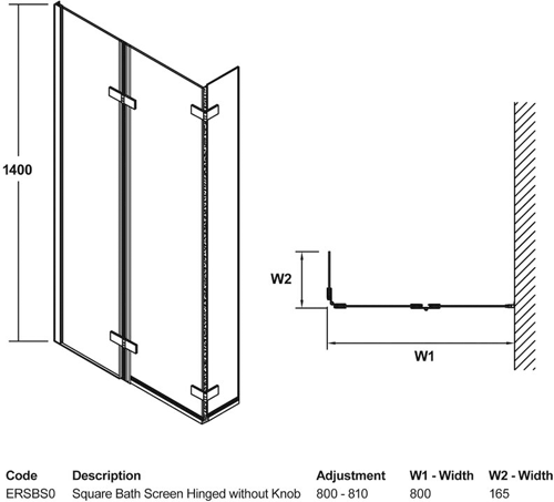 Additional image for Ella Square Shower Bath Screen (1400x800mm).