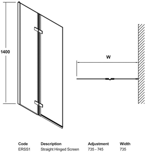 Additional image for Ella Straight Bath Screen (1400x735mm).