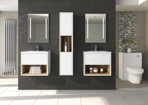 Additional image for Wall Hung Tall Storage Unit With Shelves (White Gloss).