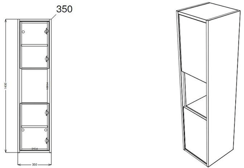 Additional image for Wall Hung Tall Storage Unit With Shelves (White Gloss).