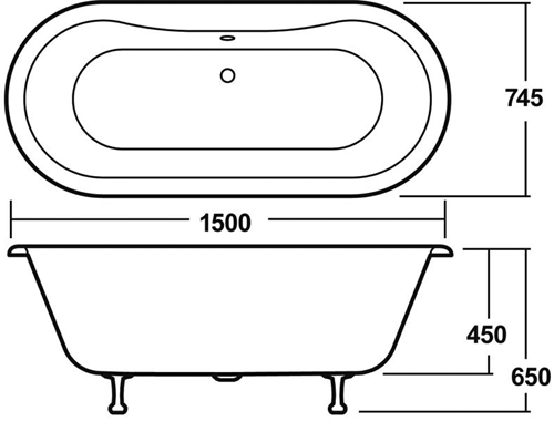 Additional image for Kingsbury 1500mm Double Ended Bath With Toilet & Basin.