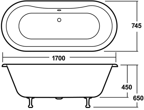 Additional image for Kingsbury 1700mm Double Ended Bath With Toilet & Basin.