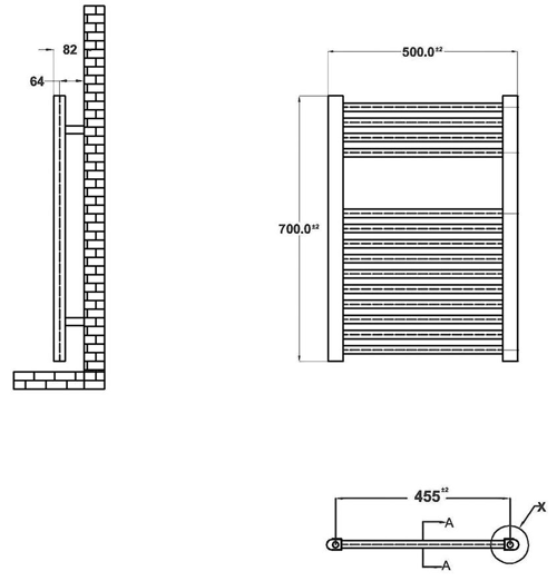 Additional image for Ladder Towel Radiator H700 x W500 (Straight, Chrome).