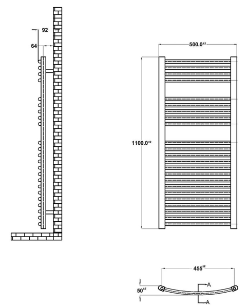 Additional image for Ladder Towel Radiator H1100 x W500 (Curved Chrome).