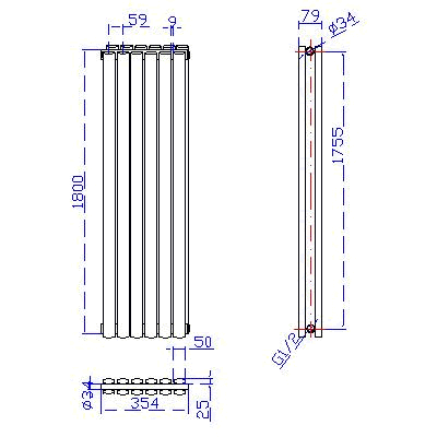 Additional image for Revive white radiator size 1800 x 354mm. 4609 BTU