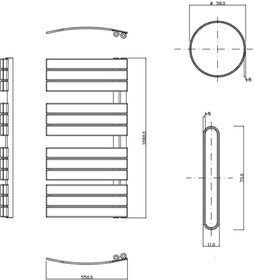 Additional image for Designer Towel Radiator. 1080x550 (Chrome).