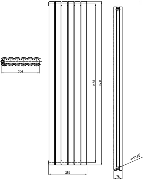 Additional image for Revive Radiator (White). 354x1500. 3926 BTU.