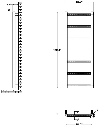 Additional image for Eton Bathroom Radiator (Chrome). 450x1200mm.