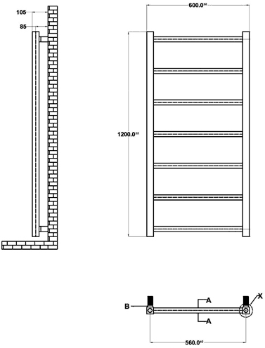 Additional image for Eton Bathroom Radiator (Chrome). 600x1200mm.