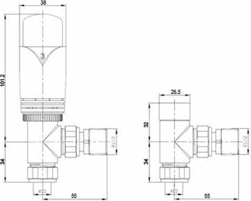 Additional image for Luxury Angled Thermostatic Radiator Valves Pack (Pair).