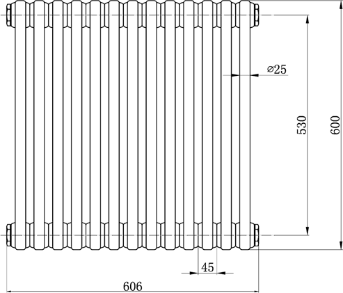 Additional image for 3 Column Radiator (White). 606x600mm.