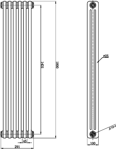 Additional image for 3 Column Vertical Radiator (White). 291x1800mm.