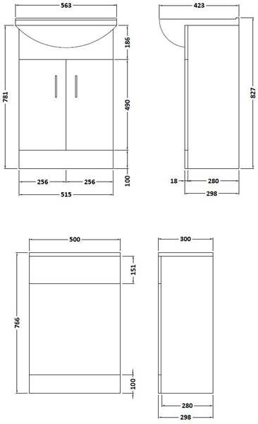 Additional image for Vanity Pack With Pan & Square Basin 1050mm (LH, White).