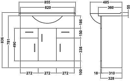 Additional image for 850mm Vanity Unit With Basin Type 1 & 500mm WC Unit (White).