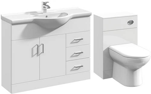 Additional image for 1050mm Vanity Unit With Basin Type 1 & 500mm WC Unit (White)