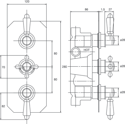 Additional image for Thermostatic Shower Valve With White Handles (2 Way).