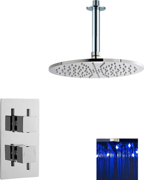 Additional image for Twin Thermostatic Shower Valve With Large LED Round Head.