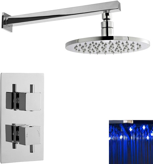 Additional image for Twin Thermostatic Shower Valve With LED Round Head.