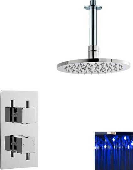 Additional image for Twin Thermostatic Shower Valve With LED Round Head.