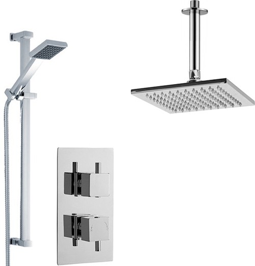 Additional image for Twin Thermostatic Shower Valve With Head & Slide Rail Kit.