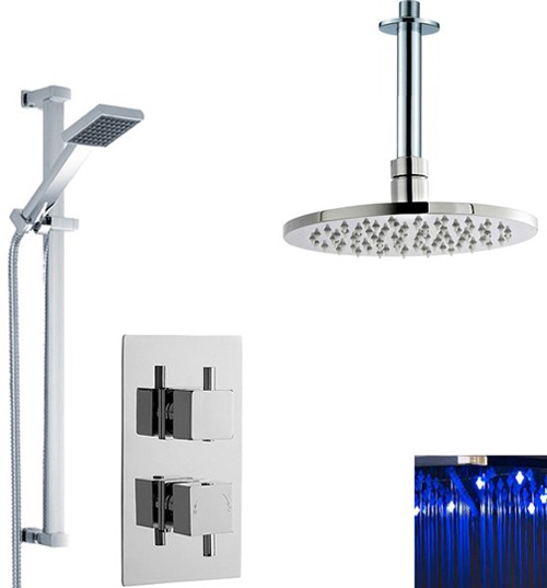 Additional image for Twin Thermostatic Shower Valve With LED Head & Slide Rail.