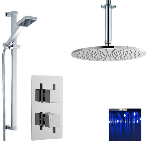Additional image for Twin Thermostatic Shower Valve With LED Head & Slide Rail.